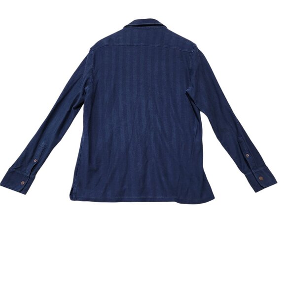 Lands End Mens Medium Long Sleeve Navy Cotton Button-Up Shirt With Chest Pockets - Picture 2 of 7